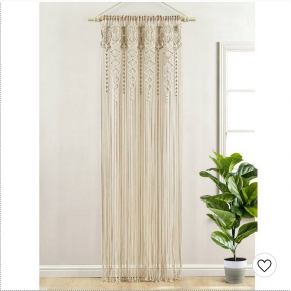 UO Bohemian Macrame Textured Cotton Window Curtain Panel Wall Hanging Tan - Picture 12 of 12